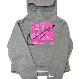 Nike 3 Brand Hoodie Girls Small 8-10 Grey Pink Level Up Cropped Pullover